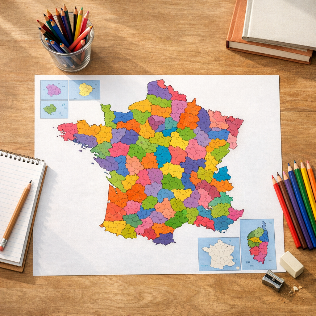 La carte des régions et Départements de France : révision collège