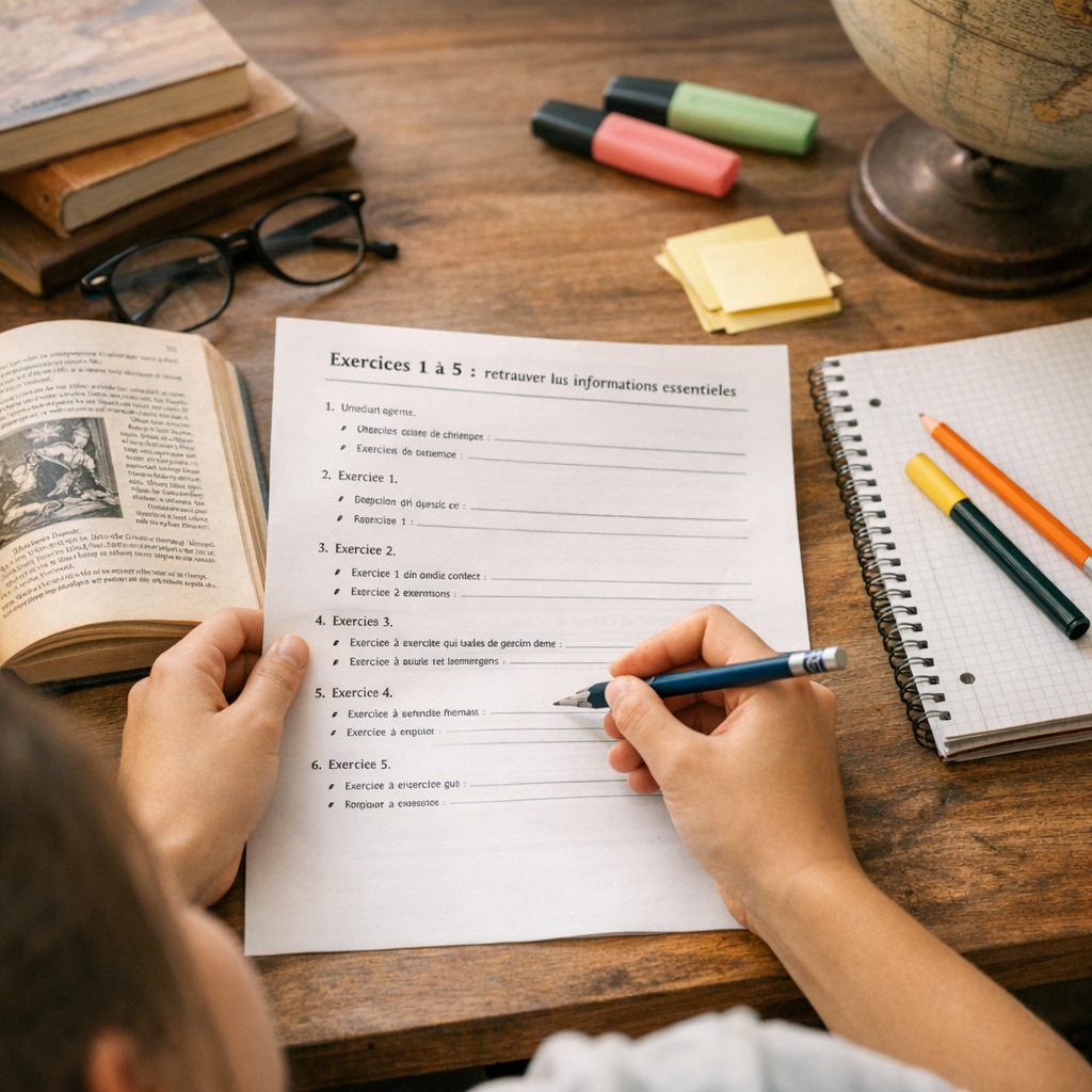 Exercices 1 à 5&nbsp;&nbsp;: retrouver les informations essentielles