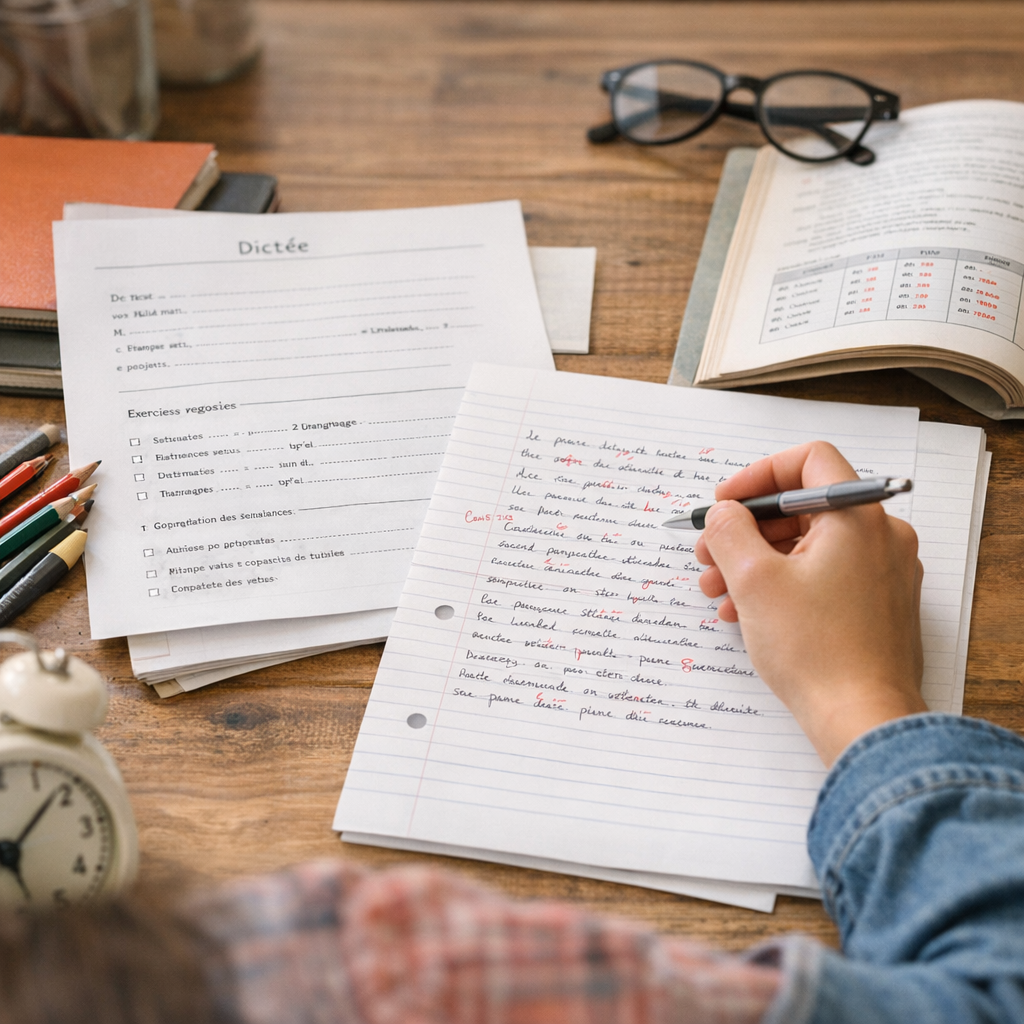 Évaluation&nbsp;&nbsp;: texte de dictée et exercices progressifs