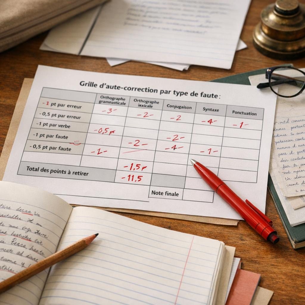 Grille d’auto-correction par type de faute : transforme la note en diagnostic