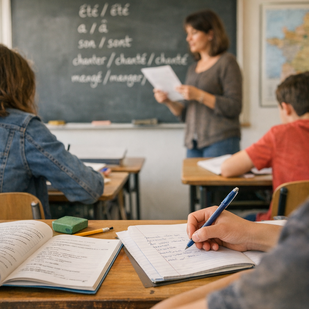 Dictée 5ème sur les homophones, le passé composé et les verbes en -é, -er, -ez