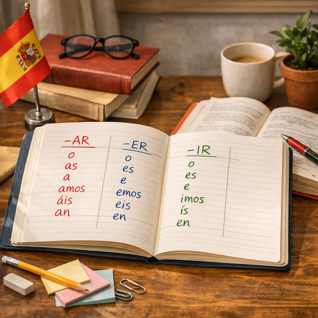 Le présent de l’indicatif : terminaisons des verbes en -ar, -er, -ir