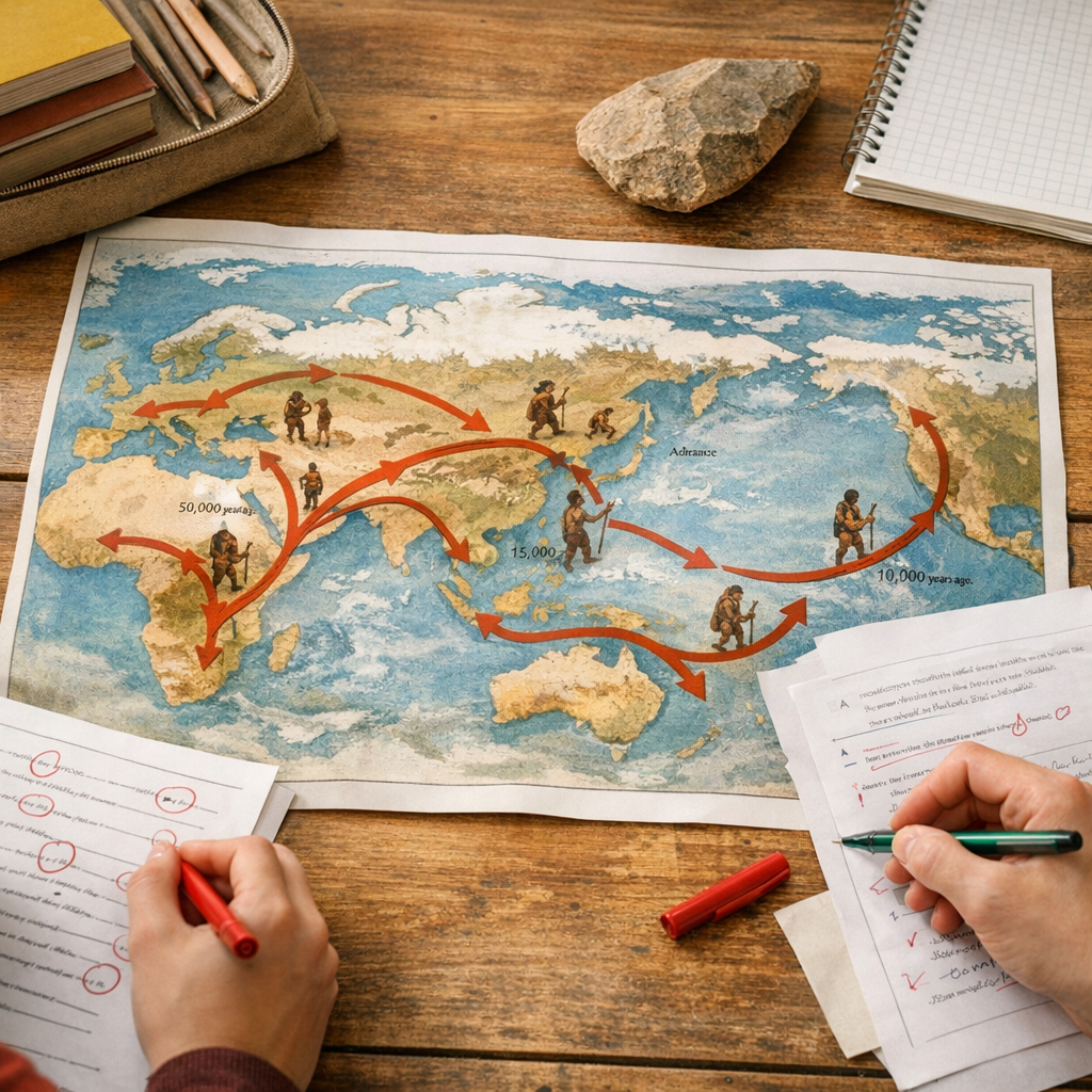 Carte commentée des migrations d'Homo sapiens