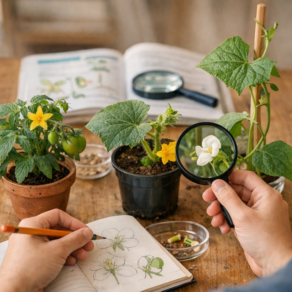 Observer une vraie fleur : protocole simple avec tomate ou concombre, puis haricot