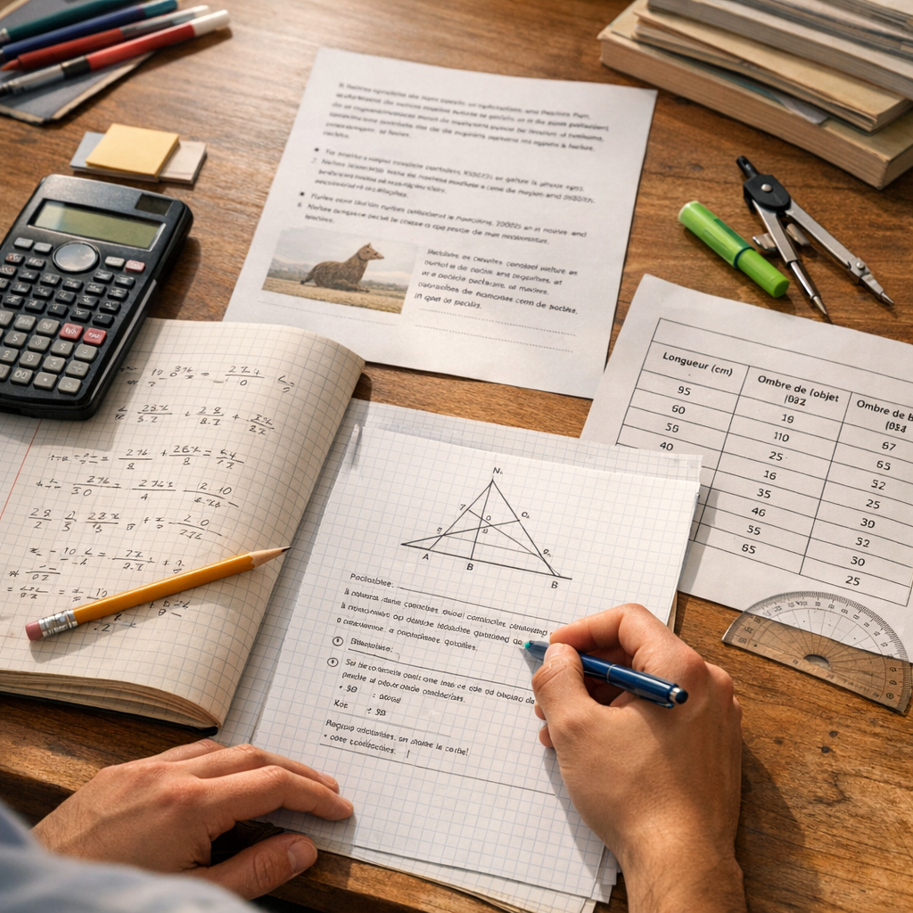 Exercices progressifs du contrôle&nbsp;: calculs, tableaux et problème