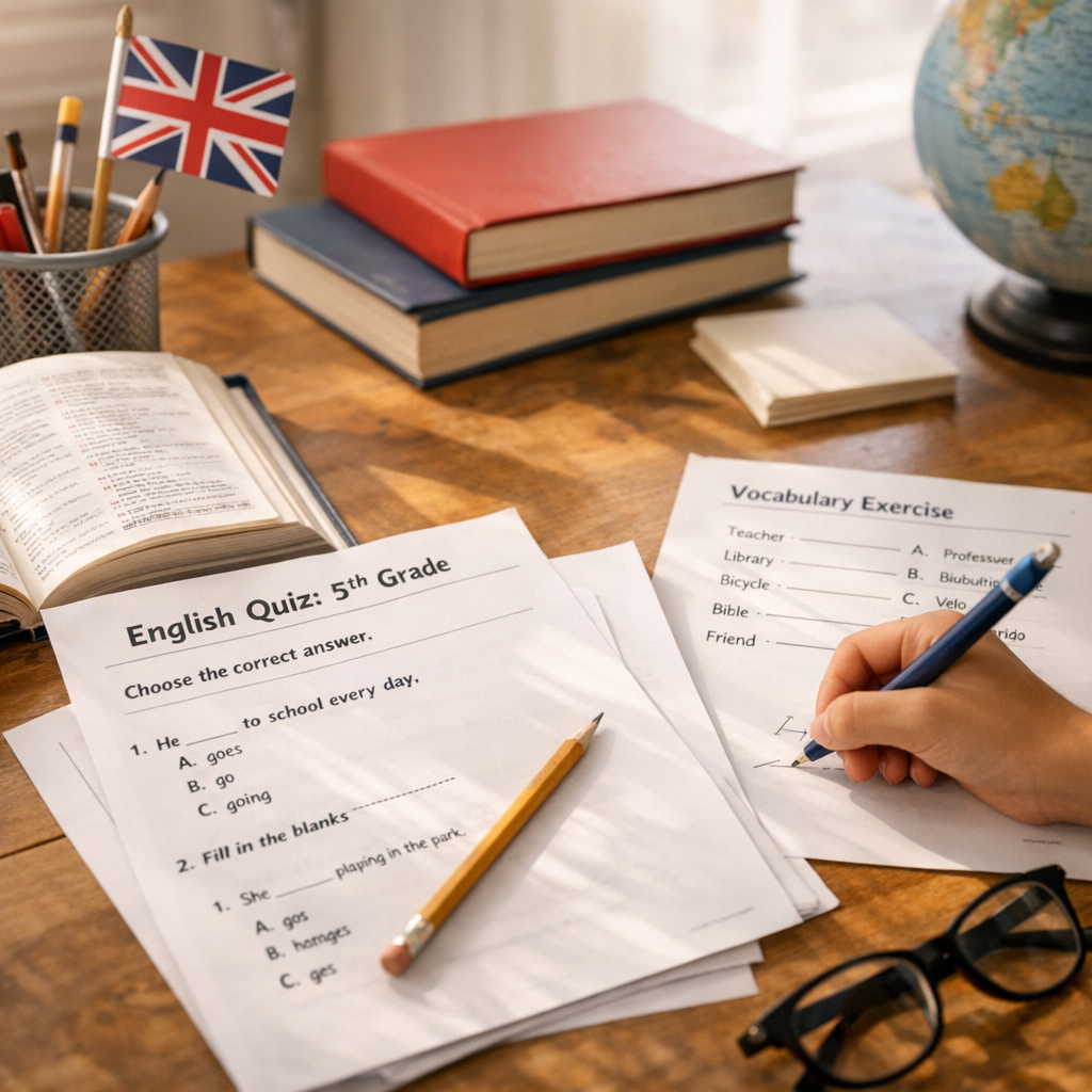 Quiz rapide et exercices d’anglais 5e à imprimer