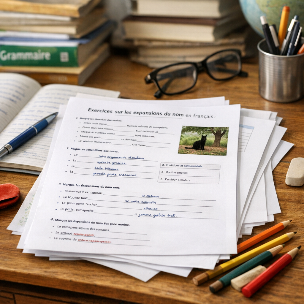 Exercices sur les expansions du nom en français : série progressive à imprimer
