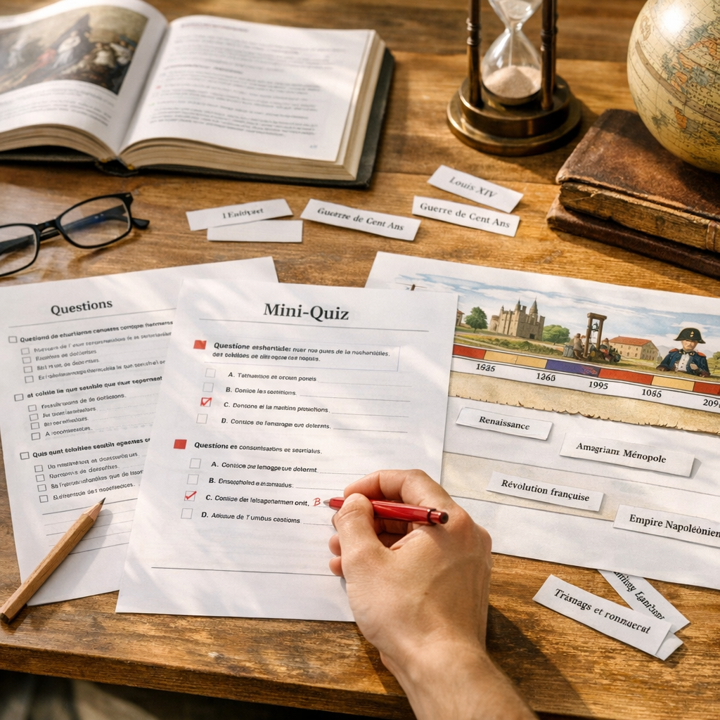 Exercices progressifs à imprimer : questions, mini-quiz et frise