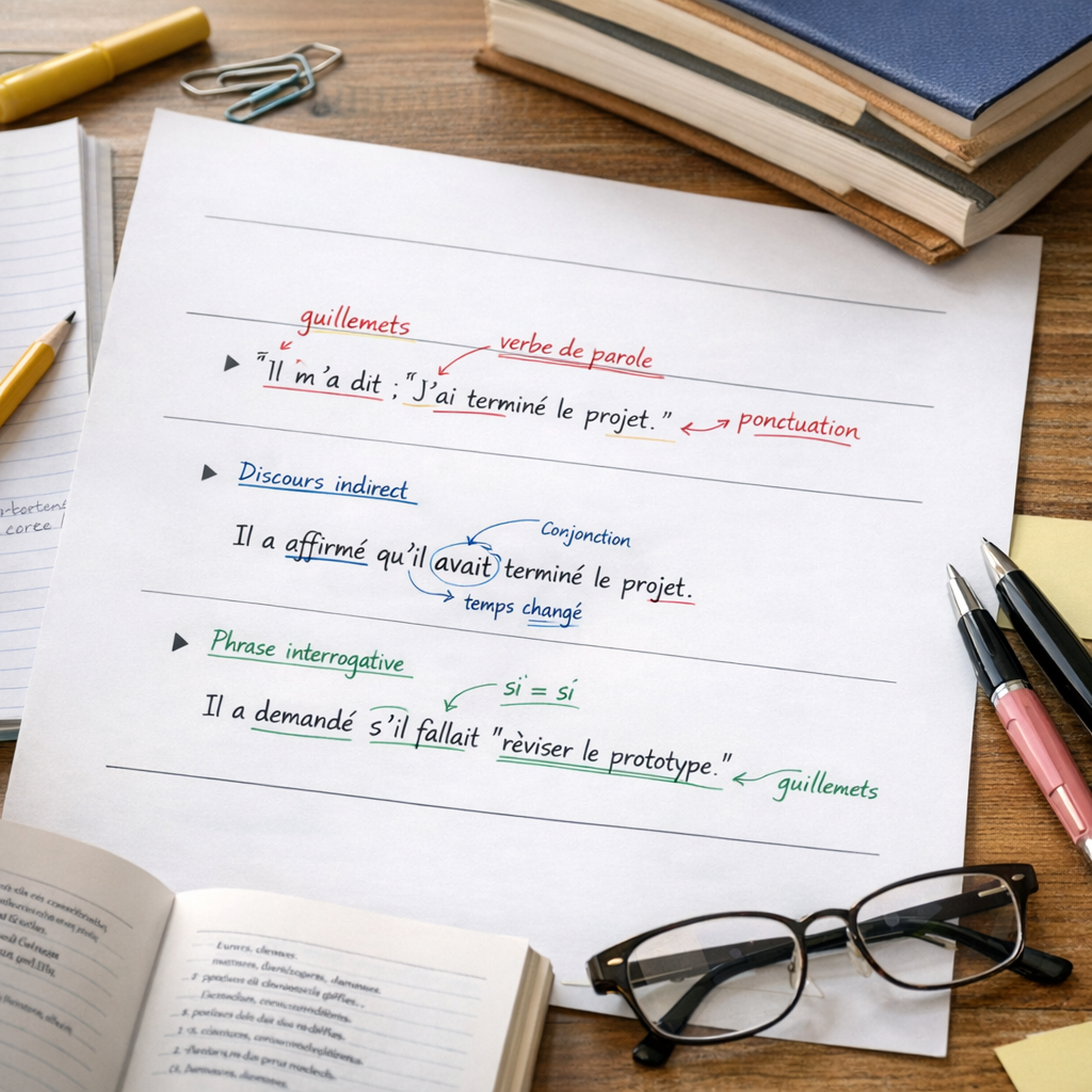 Discours direct, indirect et ponctuation&nbsp;: des phrases de brevet annotées