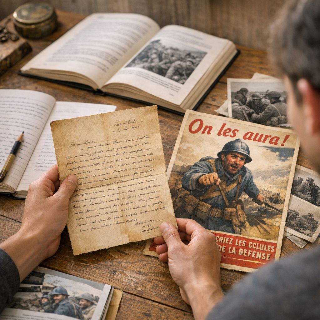 Étude de cas originale&nbsp;: comment lire une lettre de poilu et une affiche de propagande