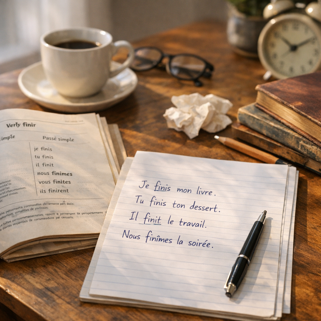 Exemples résolus&nbsp;&nbsp;: conjuguer finir dans des phrases