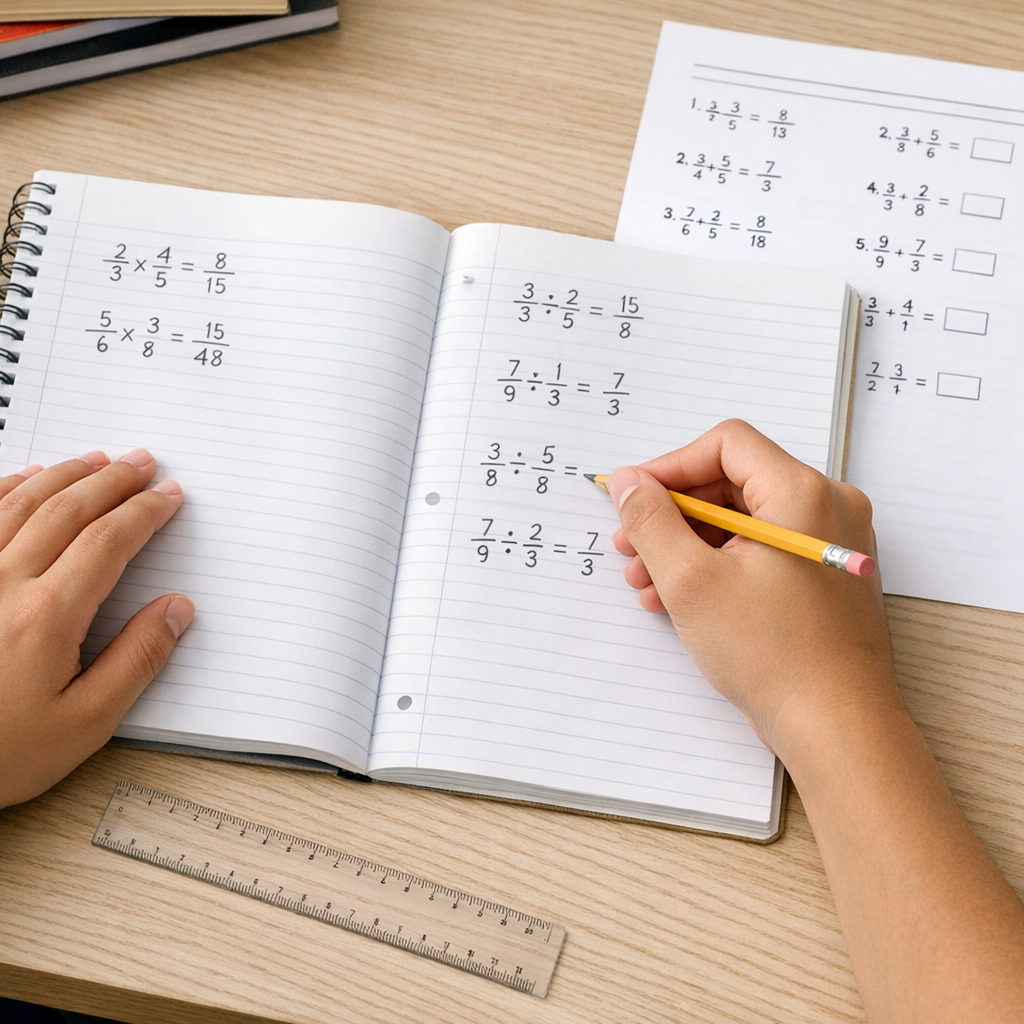 Réussir la multiplication et la division de fractions en 4e