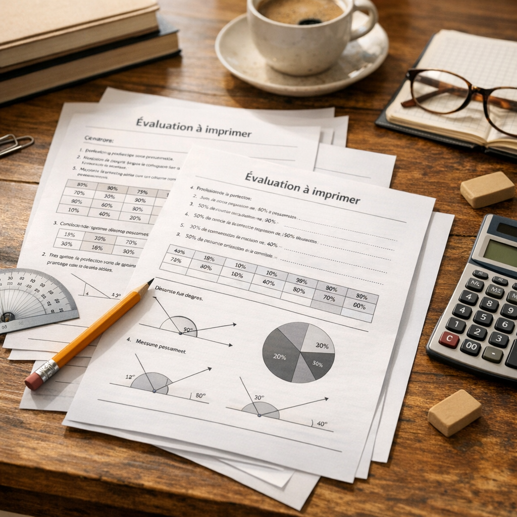 Évaluation à imprimer&nbsp;: exercices progressifs sur pourcentage et degré
