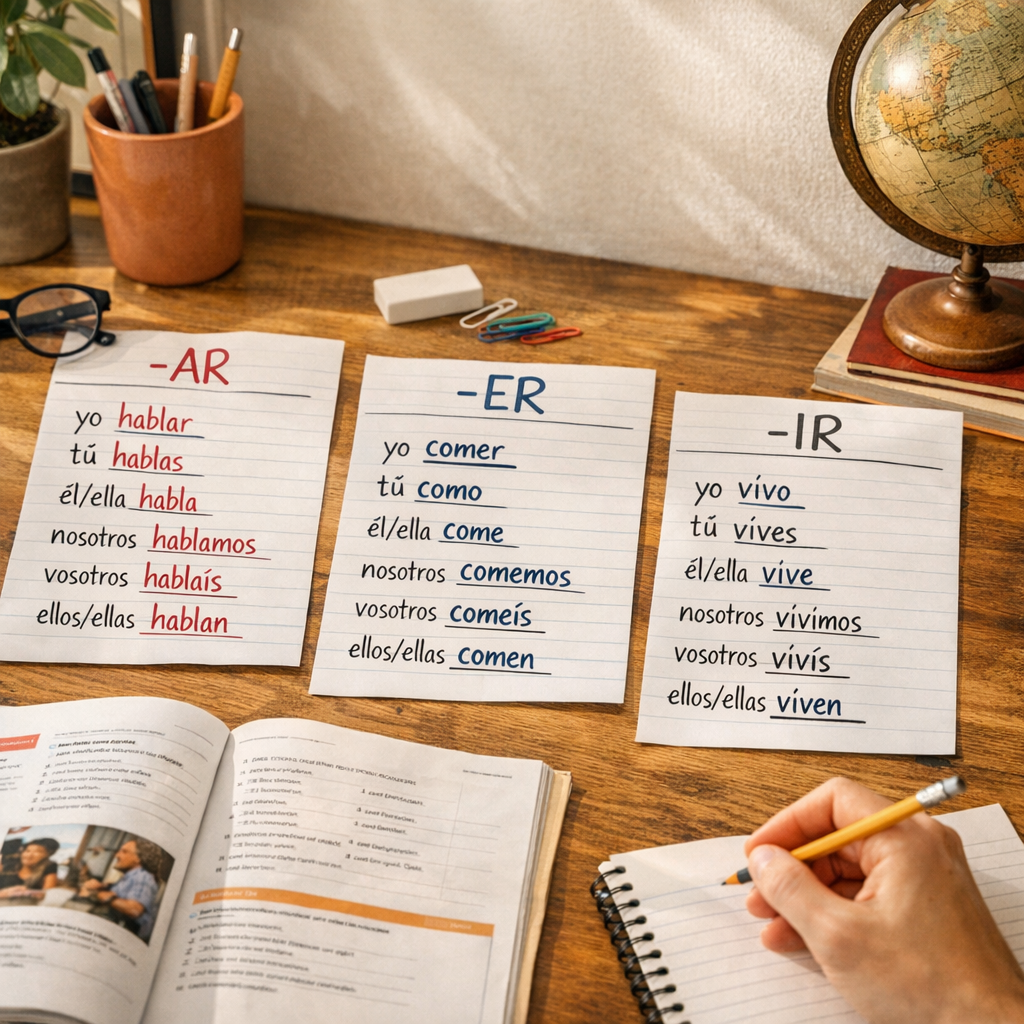 Conjugaison des verbes réguliers au présent : -ar, -er, -ir